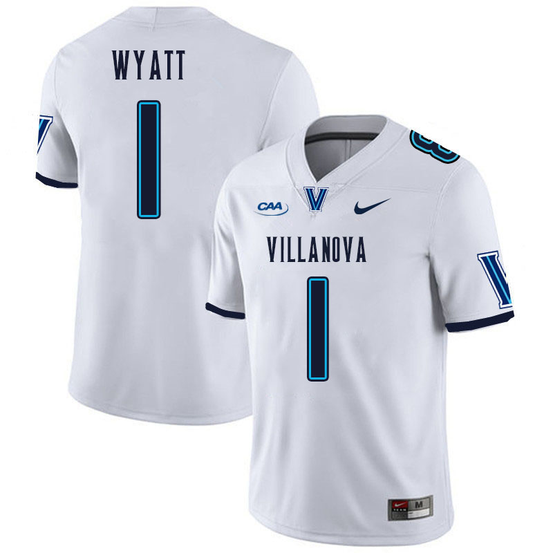 Men #1 Jon Wyatt Villanova Wildcats College Football Jerseys Stitched Sale-White